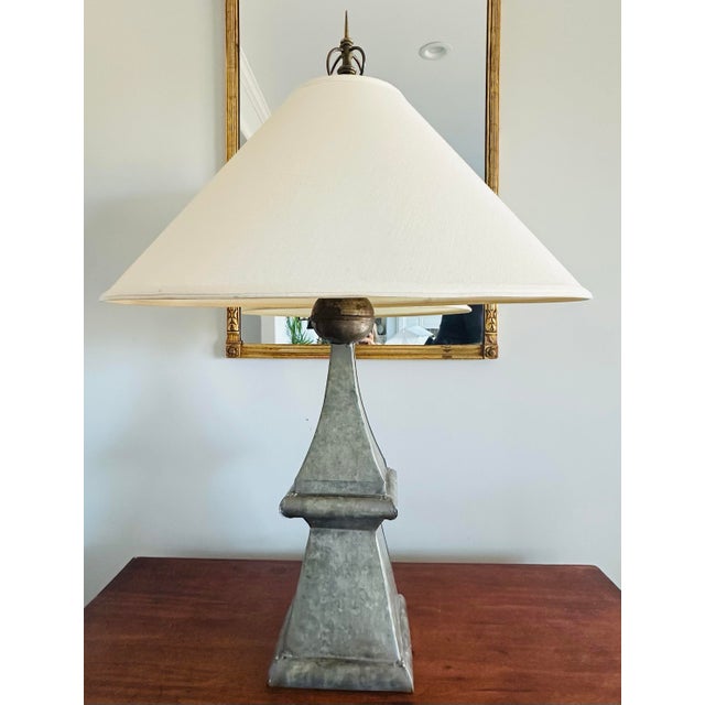 Interesting vintage architectural style zinc and brass table lamp in the shape of a classic roof finial. Wonderful...