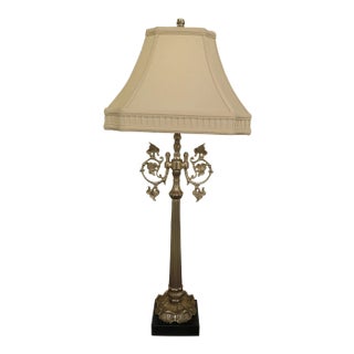 1990s Brass Regency Decorative Table Lamp With Shade For Sale