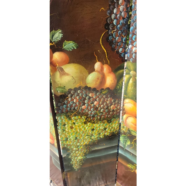 French 1950s Four -Panel Hand Painted Folding Screen Room Divider Renaissance -Inspired Italianate Still Life For Sale - Image 3 of 6