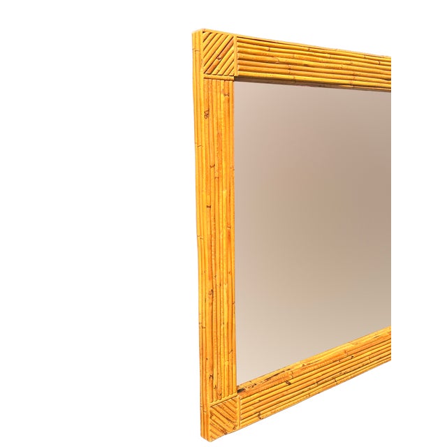 Large Vintage Rattan Wicker Wrapped Wall Mirror in Pencil Reed Gabrielle Crespi Styles For Sale In New York - Image 6 of 6