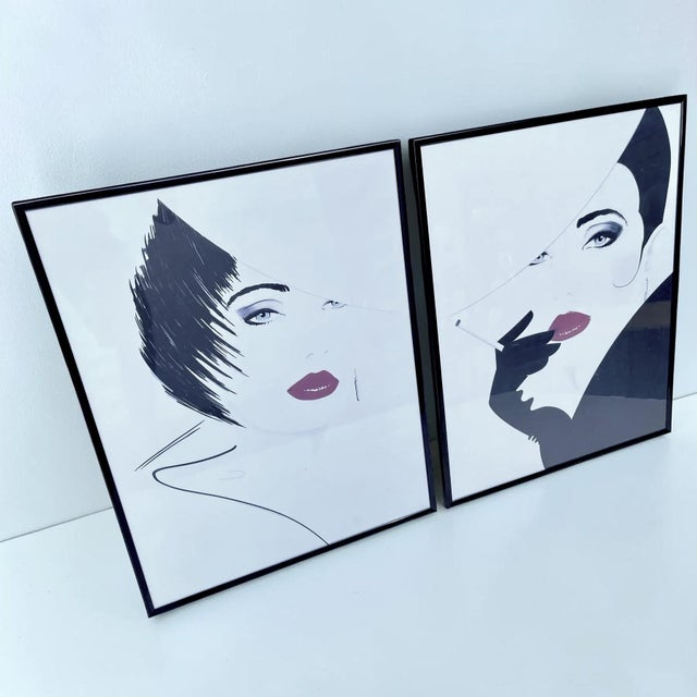 Patrick Nagel Patrick Nagel Style Art Deco Women Prints - a Pair For Sale - Image 4 of 8