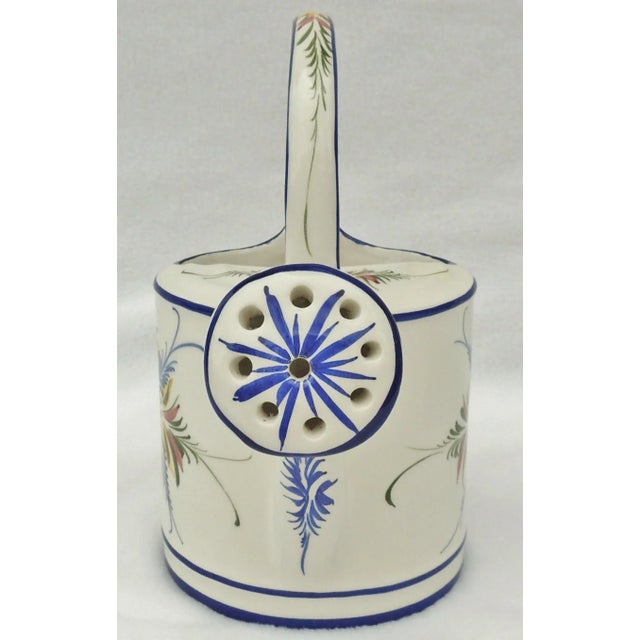 Large Vintage Blue & White Hand Painted Floral Ceramic Garden Watering Can Planter For Sale - Image 4 of 13
