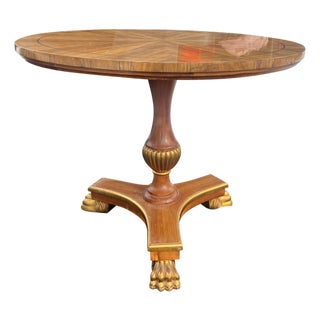 William Switzer Round Foyer Table Center Entry Way Inlay With Claw Feet Made in Spain For Sale