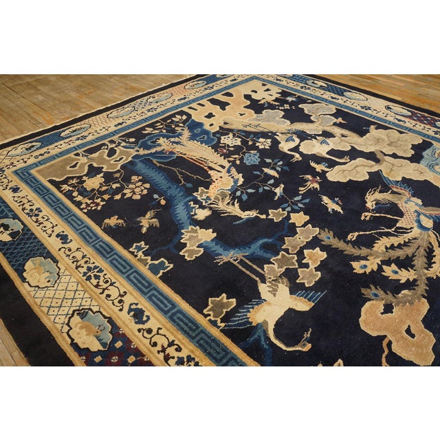 Fascinate Navy Background With Original Sprays Flowers and Animals Antique Chinese Peking Rug For Sale - Image 11 of 12