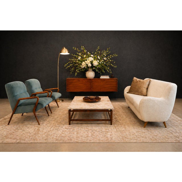 Giuseppe Scapinelli Armchairs, Brazil, 1950s — Sculpted Caviúna Frames in Dusty Teal Velvet Upholstery For Sale In New York - Image 6 of 18