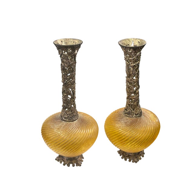 Golden Bronze Color Fiber Glass Floral Motif Vase Shape Display Figure For Sale In San Francisco - Image 6 of 10