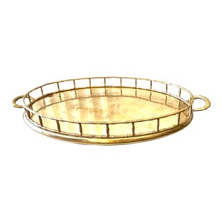 Vintage Large Oval Brass Bamboo Tray in the Style of Ralph Lauren For Sale