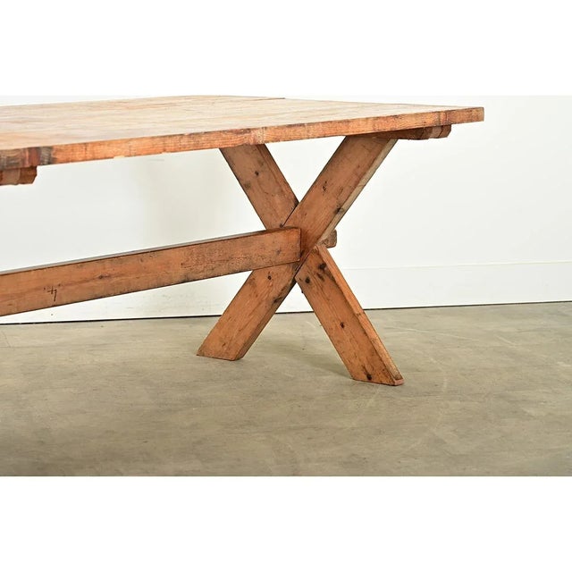 Mid-Century Modern Swedish Early 20th Century Pine Trestle Table For Sale - Image 3 of 12