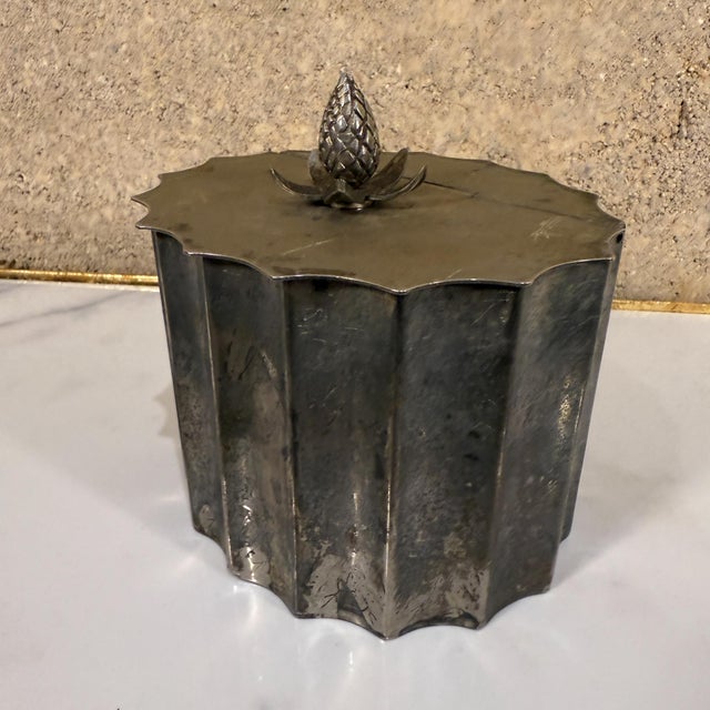 Silver Hollywood Regency Godinger Box Safe Keep Tin Faux Bamboo For Sale - Image 8 of 12