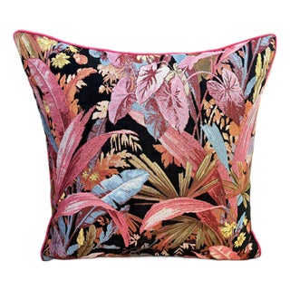 Botanical Jacquard Cushion Cover With Pink Piping For Sale