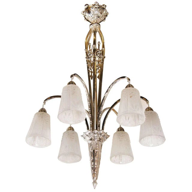 Metal Art Deco Nickeled Bronze Chandelier by Muller Frères For Sale - Image 7 of 7