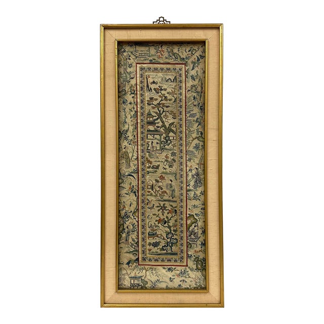 Late Qing Dynasty Antique Chinese Silk Embroidered Panel For Sale