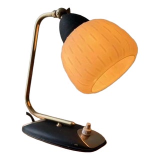 Vintage Brass and Frosted Glass Table Lamp For Sale