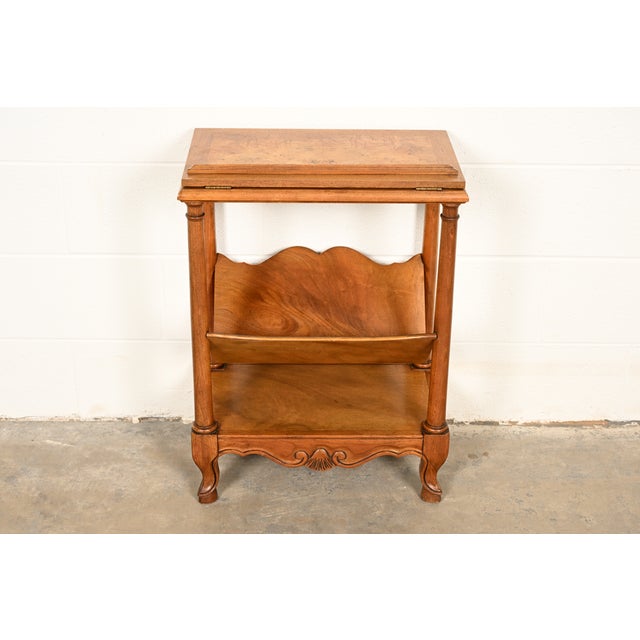 1960s Baker Furniture French Provincial Louis XV Walnut and Burl Wood Book Stand or Magazine Stand | Circa 1960s For Sale - Image 5 of 15