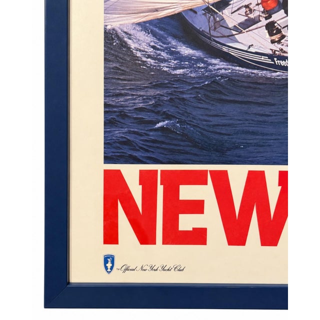 Blue Vintage 1980 America’s Cup Newport New York Yacht Club Framed Sailing Poster For Sale - Image 8 of 12