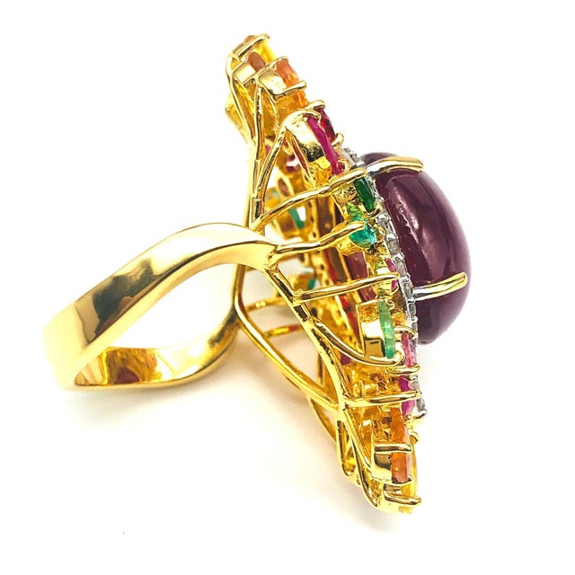 Bochic "Orient" Vintage Diamond, Emerald & Sapphire Ring Set In 18K & Silver For Sale - Image 4 of 18