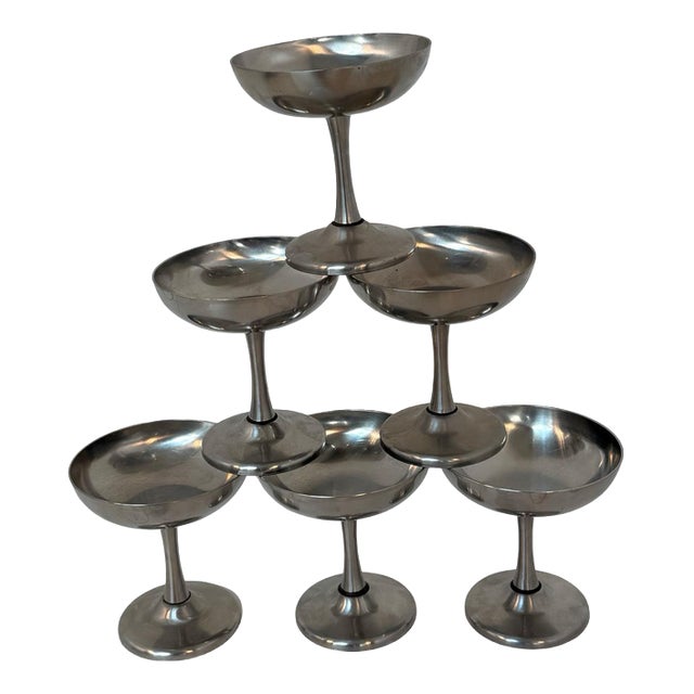 Stainless Steel Martini Glasses from Spring Switzerland, Set of 6 For Sale