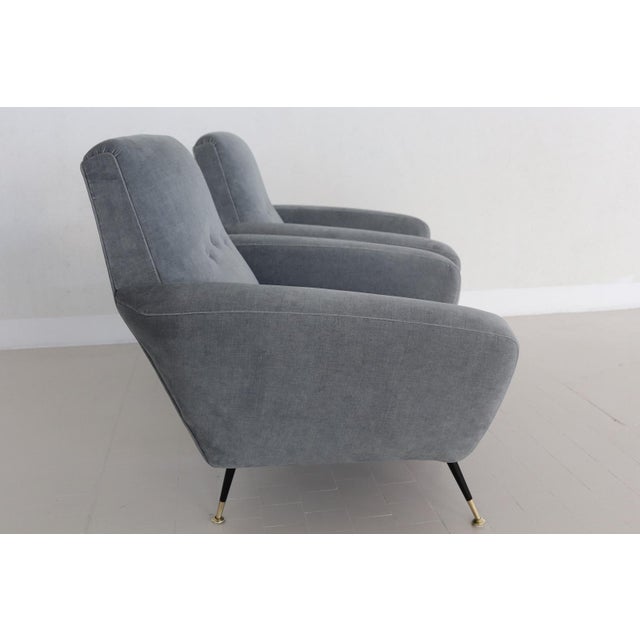 Set of Italian Armchairs in Blue Grey Velvet, 1950s For Sale - Image 11 of 18