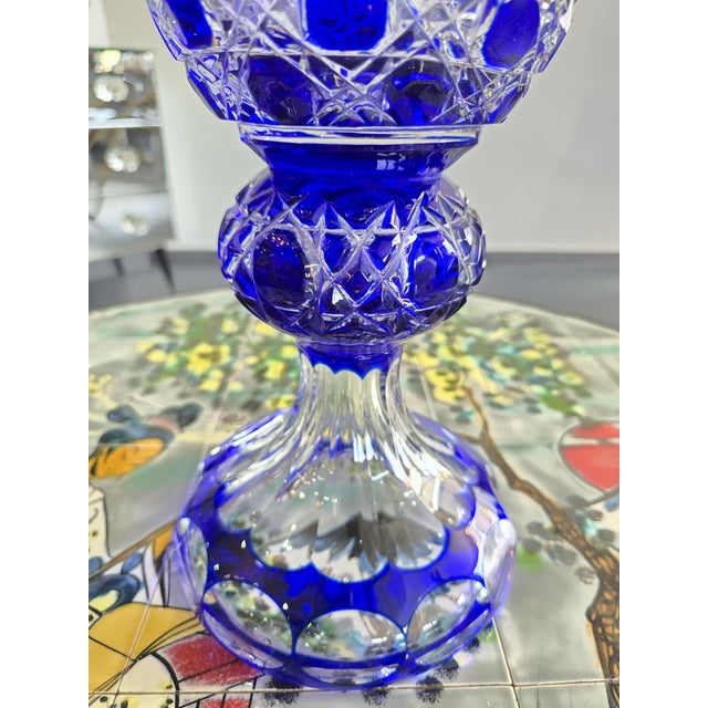 1980s Large Cobalt Blue Cut Crystal Vase from Les Grands Ducs, 1980s For Sale - Image 5 of 12