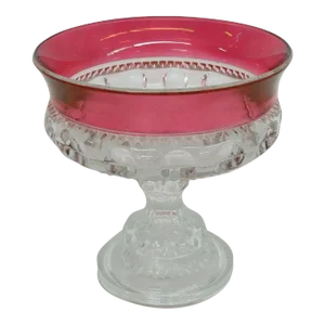 Indiana Glass Kings Crown Ruby Flash Thumbprint Compote Candy Dish Bowl