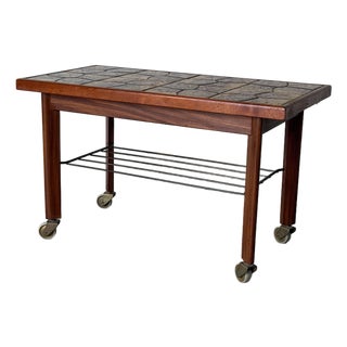 Teak Tile Coffee Table With Lower Shelf Danish Mid-Century Modern 1960s For Sale