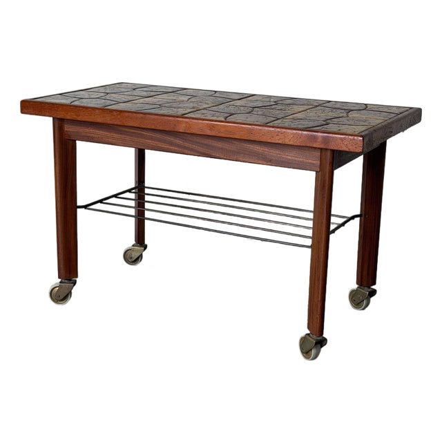 Teak Tile Coffee Table With Lower Shelf Danish Mid-Century Modern 1960s For Sale