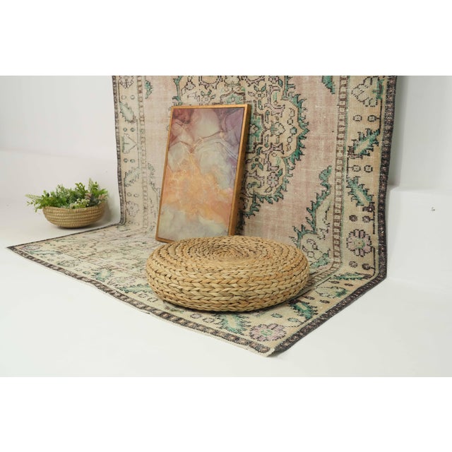 1970s 1970s Vintage Turkish Handmade Wool Cotton Beige Area Rug For Sale - Image 5 of 13