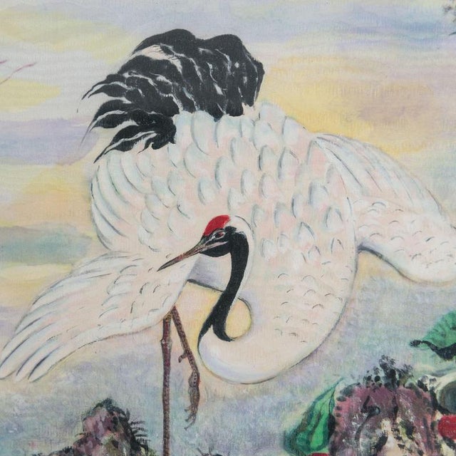 Xue Hua, Pine and Cranes Landscape, Oil on Canvas For Sale - Image 3 of 7