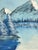 Blue Vintage Framed Snow-Capped Mountain Lake Landscape Painting, Signed, Blue Tonal Scenic Wall Art.. For Sale - Image 8 of 9