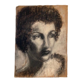 Mid-Century Charcoal Drawing - Her Face For Sale