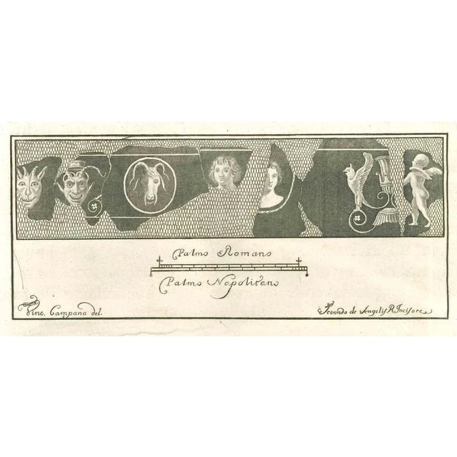 Pompeian Fresco from "Antiquities of Herculaneum" is an etching on paper realized by Vincenzo Campana in the 18th Century....