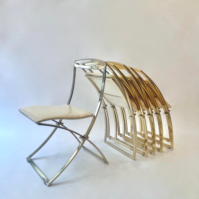 Vintage Luisa Folding Chairs in Leather and Brass by Marcello Cuneo for Mobel Italia, 1970, Set of 6 For Sale - Image 18 of 18