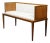 Mid-Century Brass Lined Walnut Settee W/ Cane Detailing & Holly Hunt Upholstery For Sale
