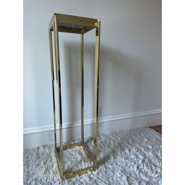 Art Deco Mid 20th Century Art Deco-Style Brass Pedestal With Smoked Glass Top For Sale - Image 3 of 11