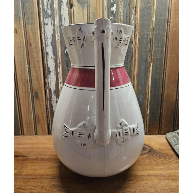 Ceramic Late 19th Century English Ironstone Jug or Wash Pitcher With Pink Stripe and Black Detailing For Sale - Image 7 of 12