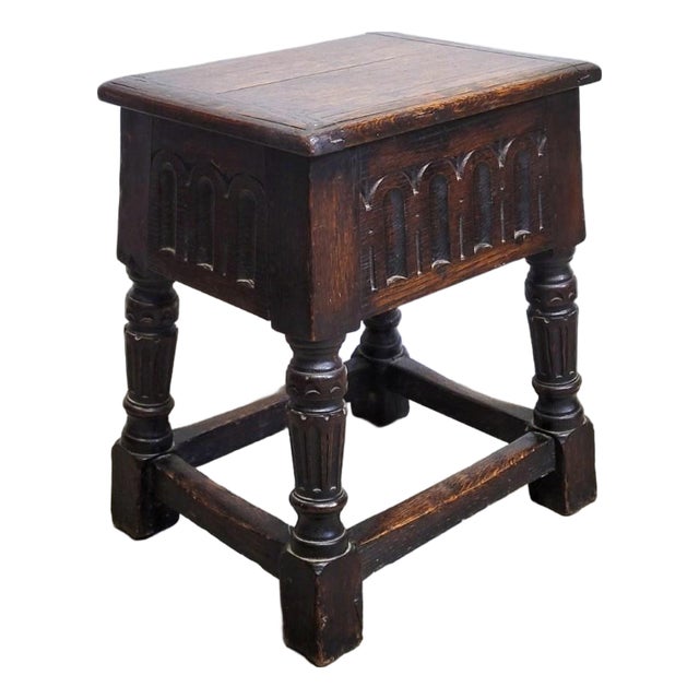 English Oak Joint Stool in 17th-Century Gothic Style, Late 19th C For Sale