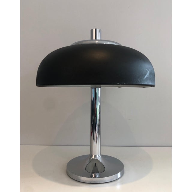 Large French Table Lamp With Chrome and Black Lacquered Design, Circa 1950 For Sale - Image 10 of 12