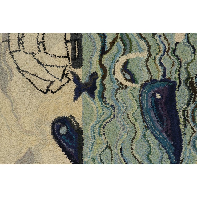 1920s Antique Hooked Rug With Ocean Pictorials in Blue and Cream, From Rug & Kilim For Sale - Image 5 of 8