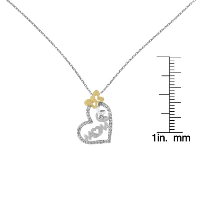 Early 21st Century Two Tone .925 Sterling Silver 1/5 cttw Diamond "Mom" and Heart Pendant Necklace For Sale - Image 5 of 5