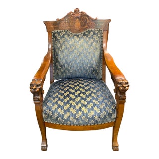 Late 19th Victorian Armchair With Carved Lion Head Arms For Sale