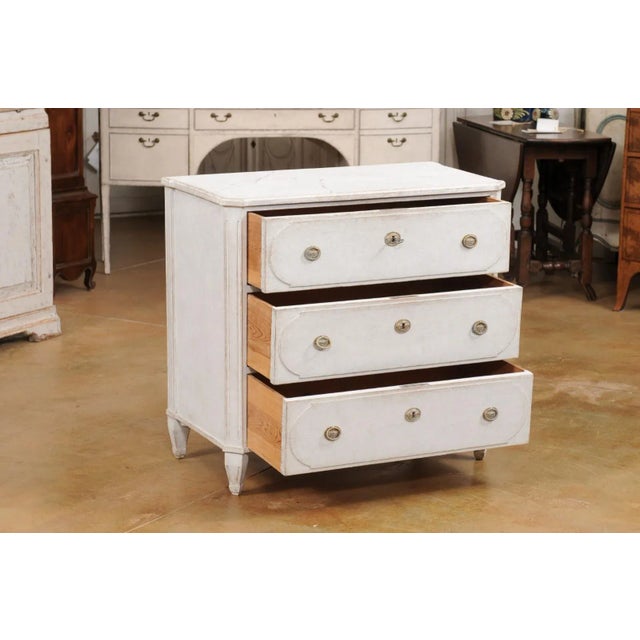 Light Gray Swedish Gustavian Style 19th Century Three-Drawer Chest with Marbleized Top For Sale - Image 8 of 12