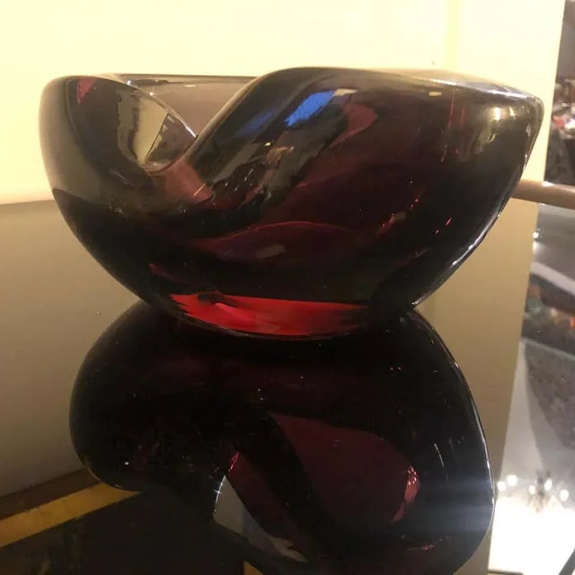 Glass 1970sItalian Mid-Century Modern Seguso Style Heavy Purple Murano Glass Ashtray For Sale - Image 7 of 13