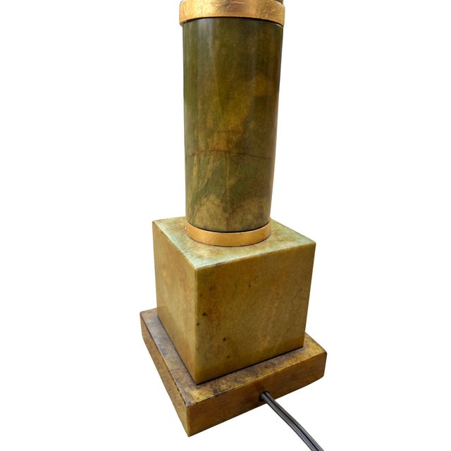 Early 21st Century Vintage Mid-Century Jade Column Table Lamp With Cream Lampshade For Sale - Image 5 of 15