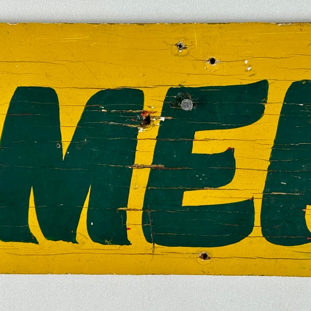 Mid 20th Century Vintage Yellow Hand Written Wood "Commercial" Sign For Sale - Image 5 of 6