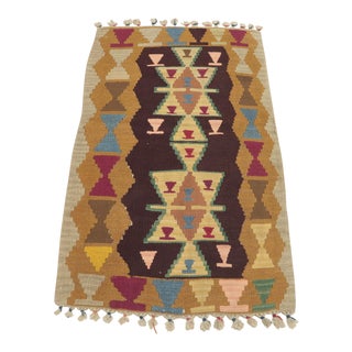 1960s Rustic Style Geometric Camel Kilim Rug For Sale