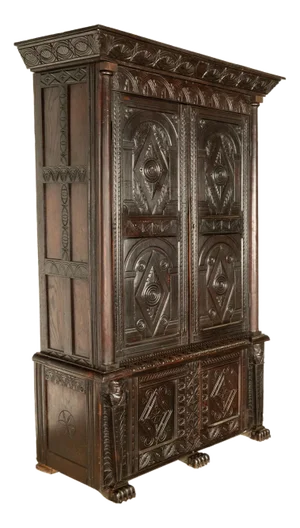 Antique Elizabethan Revival Carved Oak Livery Housekeepers Cupboard Cabinet 1860