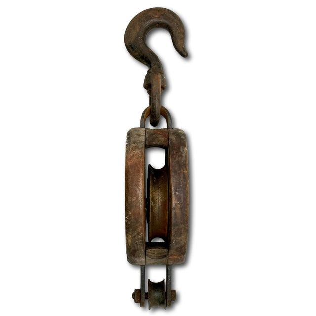 Large Antique Tall Ship Sail Rigging Block & Tackle Pulley by Boston & Lockport Block Company For Sale - Image 4 of 12