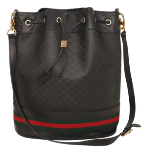 Gucci Black Leather and Canvas Micro Guccissima Drawstring Sherry Line Bag, 1980