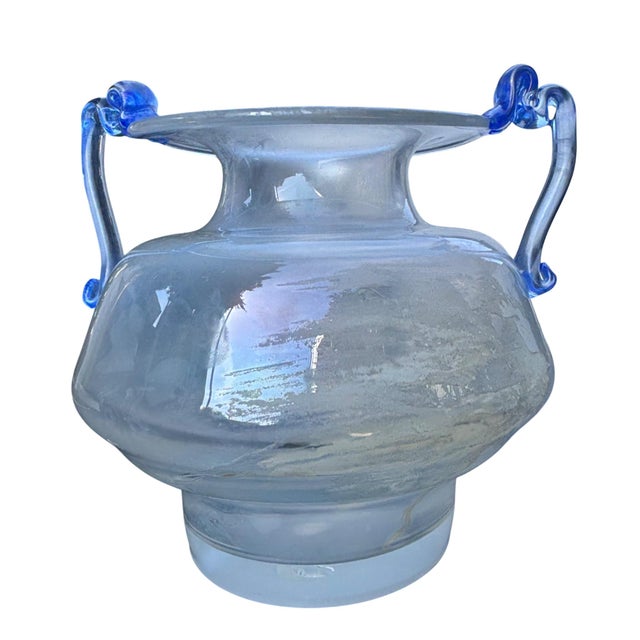 Murano Scavo Glass Amphora Vase With Cobalt Blue Handles For Sale - Image 11 of 17