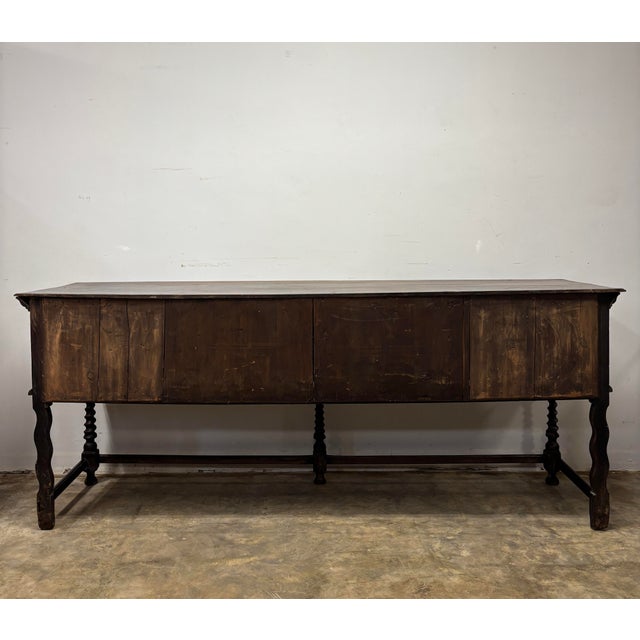 19th Century Antique English Oak Sideboard With Inlay Design and Barley Twist Legs For Sale - Image 5 of 9